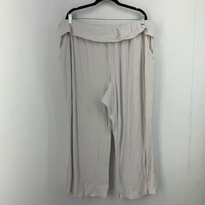 Cozy Lounge Scandi Womens 2X Cream Ribbed Knit Wide Leg Foldover Waist Pants